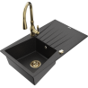 Mexen Cesar chiuvetă de granit cu 1 compartiment cu scurgător și baterie de bucătărie Savita, negru/argintiu metalic