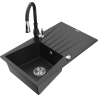 Mexen Cesar chiuvetă de granit cu 1 compartiment cu scurgător și baterie de bucătărie Savita, negru/argintiu metalizat