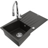 Mexen Cesar chiuvetă de granit cu 1 cuvă cu scurgător și baterie de bucătărie Savita, negru/auriu metalic