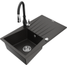 Mexen Cesar chiuvetă de bucătărie din granit cu 1 compartiment, cu scurgător și baterie din seria Savita, negru/auriu