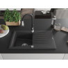 Mexen Cesar 1 rekeszes gránit mosogató csepegtetővel és Savita konyhai csappal, fekete pöttyös - 6514-76-672601-70