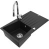 Mexen Cesar chiuvetă din granit cu 1 compartiment cu picurător și baterie de bucătărie Savita, negru - 6514-77-672601-00