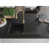 Mexen Cesar chiuvetă de granit cu un compartiment, cu picurător și baterie de bucătărie Savita, Neagră - 6514-77-672601-50-B
