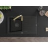 Mexen Cesar chiuvetă de granit cu un compartiment, cu picurător și baterie de bucătărie Savita, Neagră - 6514-77-672601-50-B