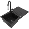 Mexen Cesar 1-kamrás gránit mosogató lefolyóval és Savita konyhai csapteleppel, fekete - 6514-77-672601-70-B