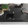 Mexen Cesar chiuvetă de granit cu un compartiment, cu picurător și baterie de bucătărie Savita, Neagră - 6514-77-672601-70