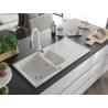 Mexen Andres chiuvetă granit 1,5-camere cu scurgător și baterie de bucătărie Savita, alb - 6515-20-672601-20