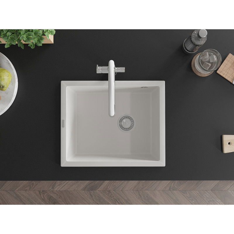 Mexen Pedro egymedencés gránit mosogató, 560 x 460 mm, fehér, krómozott szifon - 6508561000-20