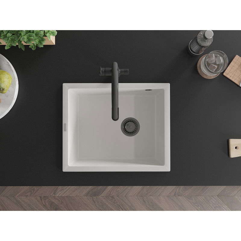 Mexen Pedro chiuvetă de granit cu 1 cameră 560 x 460 mm, alb, sifon negru - 6508561000-20-B