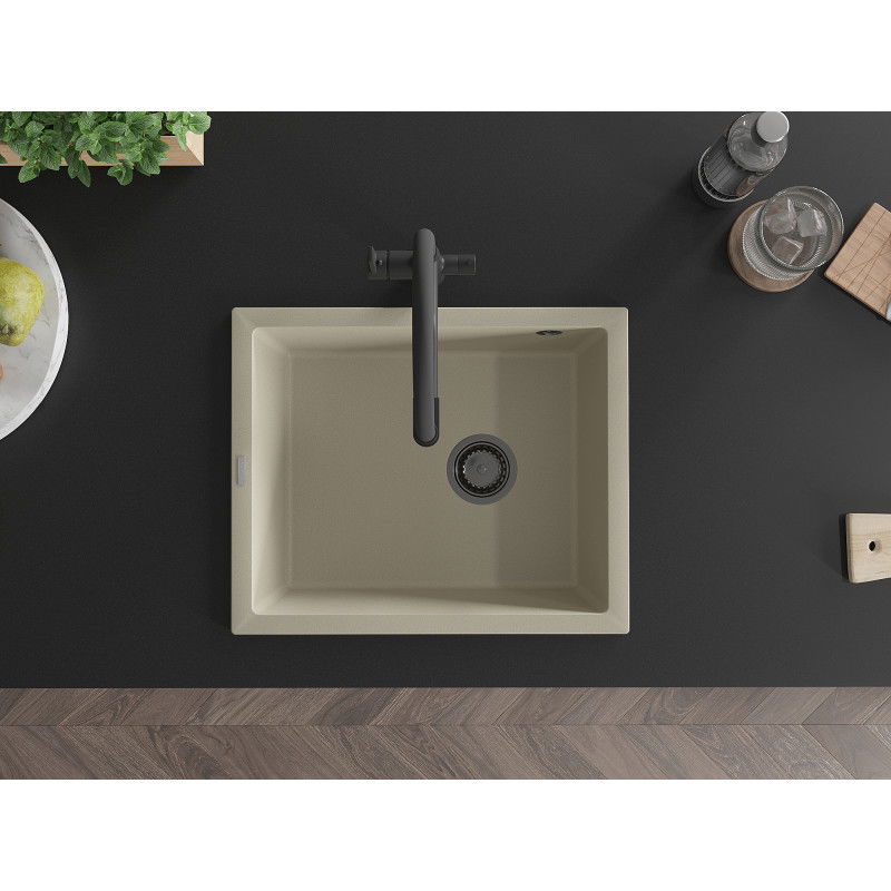 Mexen Pedro chiuvetă din granit cu 1 cuvă 560 x 460 mm, bej, sifon negru - 6508561000-69-B