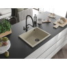 Mexen Pedro chiuvetă de granit cu o cuvă, 560 x 460 mm, bej, sifon negru - 6508561000-69-B