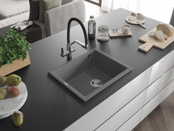 Mexen Pedro chiuvetă de granit cu 1 compartiment 560 x 460 mm, gri, sifon cromat - 6508561000-71