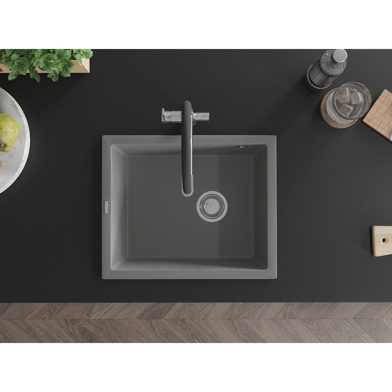 Mexen Pedro chiuvetă de granit 1-cameră 560 x 460 mm, gri, sifon crom - 6508561000-71