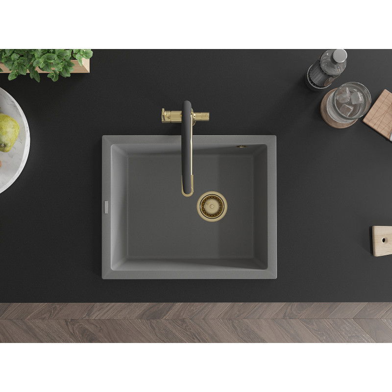 Mexen Pedro egymedencés gránit mosogató 560 x 460 mm, szürke, arany szifonnal - 6508561000-71-G