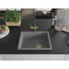 Mexen Pedro chiuvetă de bucătărie din granit cu 1 compartiment 560 x 460 mm, gri, sifon auriu - 6508561000-71-G