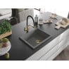 Mexen Pedro chiuvetă de bucătărie din granit cu 1 compartiment 560 x 460 mm, gri, sifon auriu - 6508561000-71-G