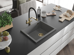 Mexen Pedro 1-medencés gránit mosogató 560 x 460 mm, Szürke, szifon Arany - 6508561000-71-G