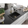 Mexen Pedro chiuvetă de granit cu 1 compartiment 560 x 460 mm, Neagră/Argintiu metalic, sifon Auriu - 6508561000-73-G