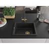Mexen Pedro chiuvetă de granit cu 1 compartiment 560 x 460 mm, Neagră/Argintiu metalic, sifon Auriu - 6508561000-73-G