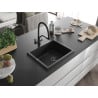 Mexen Pedro 1 rekeszes gránit mosogató 560 x 460 mm, fekete/ezüst metál, fekete szifon - 6508561000-73-B