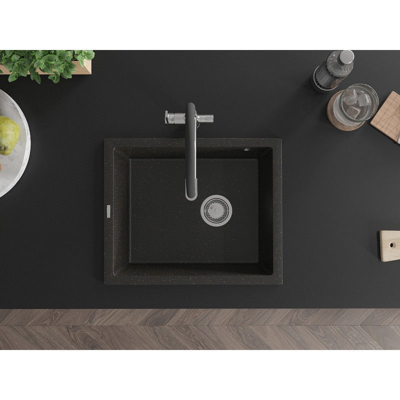 Mexen Pedro chiuvetă granit 1-camere 560 x 460 mm, negru/auriu metalic, sifon crom - 6508561000-75
