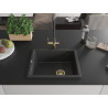 Mexen Pedro chiuvetă de granit 1-cu o cameră 560 x 460 mm, negru cu pete, sifon auriu - 6508561000-76-G