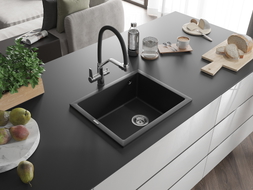 Mexen Pedro chiuvetă granit 1-cameră 560 x 460 mm, negru, sifon crom - 6508561000-77