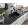 Mexen Pedro chiuvetă de granit cu 1 compartiment 560 x 460 mm, Neagră, sifon Neagră - 6508561000-77-B