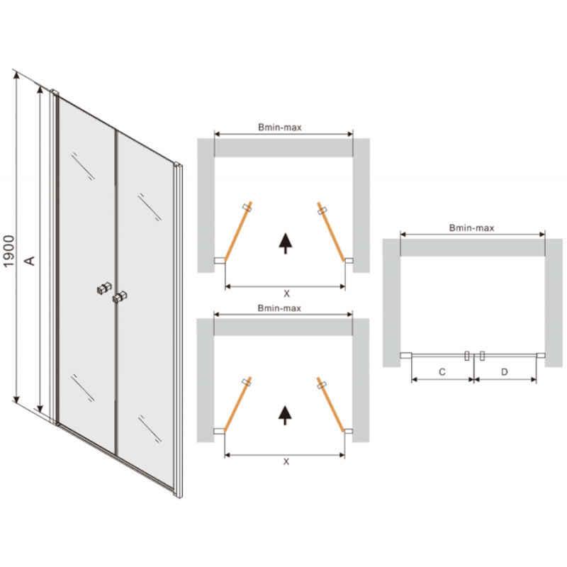 Mexen Texas 100 cm-es nyíló zuhanyajtó, átlátszó, króm - 880-100-000-01-00