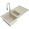 Mexen Andres chiuvetă de granit cu 1,5 cuve cu scurgător și baterie de bucătărie Savita, bej - 6515-69-672601-69