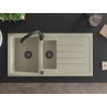 Mexen Andres chiuvetă de granit cu 1,5 compartimente cu scurgător și baterie de bucătărie Savita, bej - 6515-69-672601-70