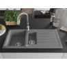 Mexen Andres chiuvetă de bucătărie din granit cu 1,5 camere și scurgător, cu baterie Savita, gri - 6515-71-672601-00
