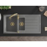 Mexen Andres chiuvetă de granit cu 1,5 compartimente, cu scurgător și baterie de bucătărie Savita, gri - 6515-71-672601-50