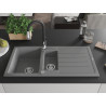 Mexen Andres chiuvetă de bucătărie din granit cu 1,5 cuve cu scurgător și baterie Savita, gri - 6515-71-672601-70