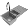 Mexen Andres gránit mosogató 1,5 rekeszes csepegtetővel és konyhai csapteleppel Savita, szürke - 6515-71-672601-70