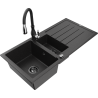 Mexen Andres chiuvetă de granit cu 1,5 compartimente cu picurător și baterie de bucătărie Savita, negru/argintiu