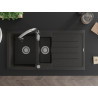 Mexen Andres chiuvetă de granit cu 1,5 compartimente cu scurgător și baterie de bucătărie Savita, negru/auriu metalic
