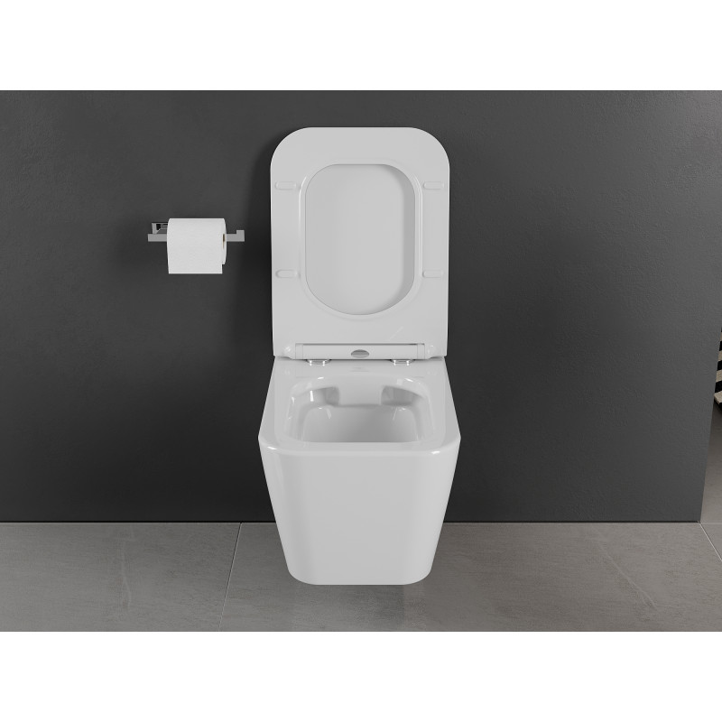 Mexen Cube Rimless WC csésze lassan záródó slim tetővel, duroplast, fényes fehér - 30924000