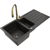 Mexen Andres chiuvetă din granit cu 1,5 cuve, cu scurgător și baterie de bucătărie Savita, negru/auriu