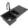 Mexen Andres chiuvetă din granit cu 1,5 compartimente cu scurgător și baterie de bucătărie Savita, negru/auriu metalizat