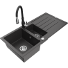 Mexen Andres chiuvetă de granit cu 1,5 compartimente cu scurgător și baterie de bucătărie Savita, negru cu pete