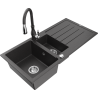 Mexen Andres chiuvetă de bucătărie din granit cu 1,5 compartimente, cu scurgător și baterie Savita, negru picurat