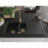 Mexen Andres chiuvetă de granit de 1,5 compartimente cu scurgător și baterie de bucătărie Savita, negru - 6515-77-672601-50
