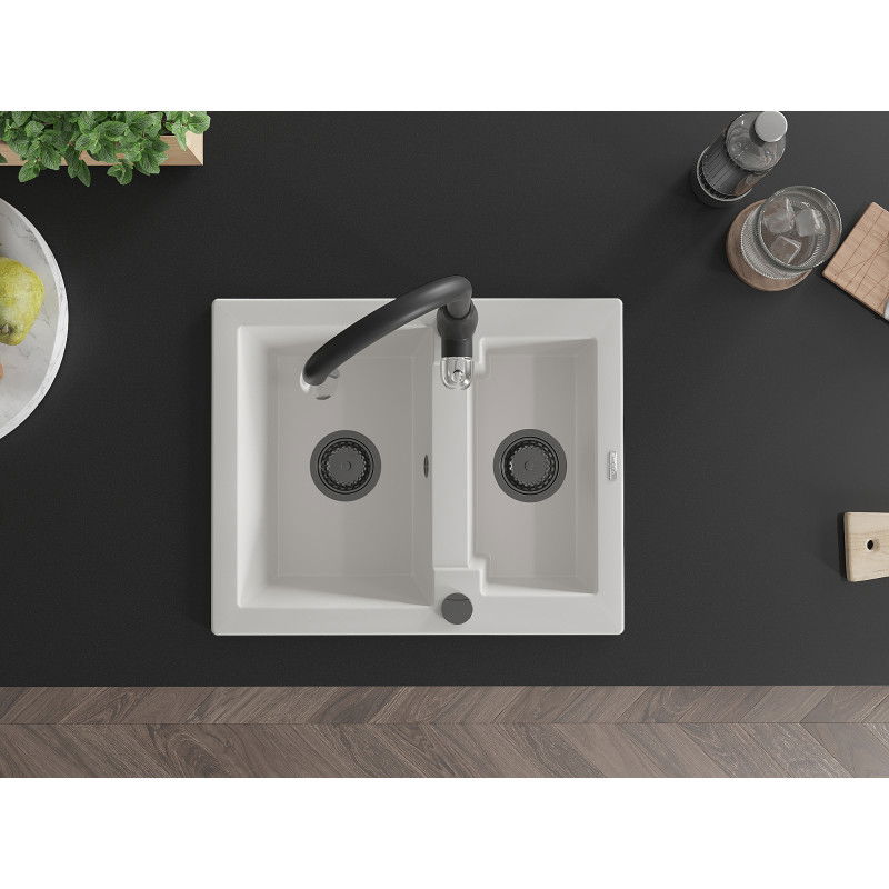 Mexen Carlos gránit 1,5-medencés mosogató Savita konyhai csapteleppel, fehér - 6518-20-672601-70