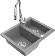 Mexen Carlos 1,5 kamrás gránit mosogatótálca Savita konyhai csappal, szürke - 6518-71-672601-00