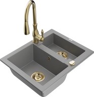 Mexen Carlos gránit mosogató 1,5 medencés Savita konyhai csapteleppel, szürke - 6518-71-672601-50