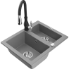 Mexen Carlos chiuvetă din granit cu 1,5 cuve și baterie de bucătărie Savita, gri - 6518-71-672601-70