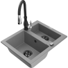 Mexen Carlos gránit mosogató 1,5 rekeszes és Savita konyhai csaptelep, szürke - 6518-71-672601-70-B