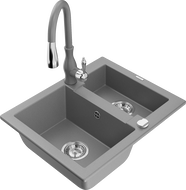 Mexen Carlos gránit mosogató 1,5 medencés Savita konyhai csappal, szürke - 6518-71-672601-71