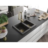 Mexen Carlos chiuvetă de granit 1,5 camere cu baterie de bucătărie Savita, negru cu pete - 6518-76-672601-50